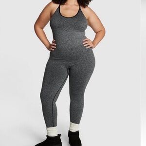 PINK Victoria’s Secret Large Seamless Workout Onesie Bodysuit Compression Gray